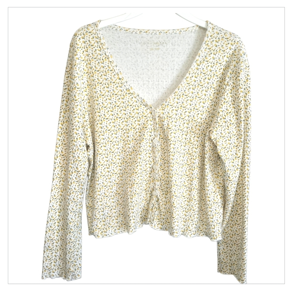 Blue Notes Yellow Ditsy Floral Cardigan Cottagecore M - Picture 3 of 5